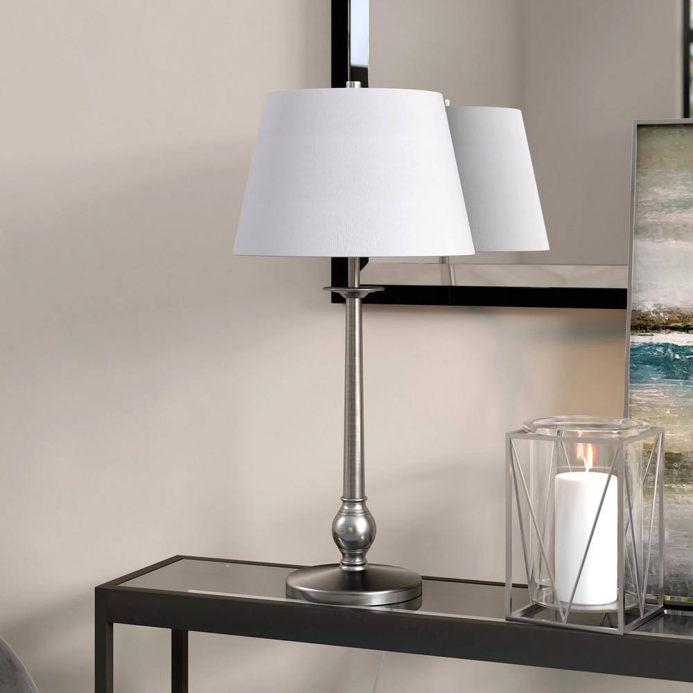 Brushed Nickel Steel Table Lamp with White Linen Shade