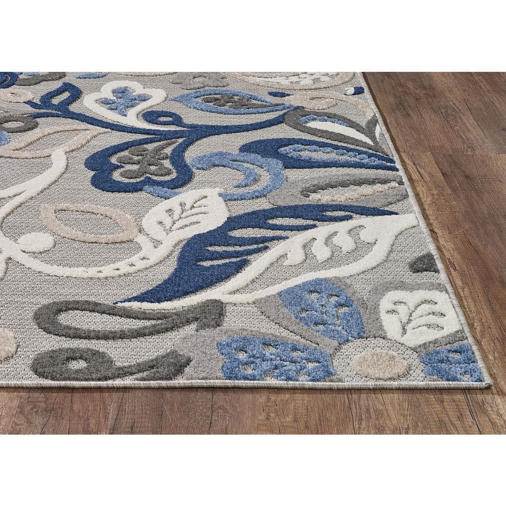 Transitional Blue-Gray XXL Synthetic Easy-Care Area Rug