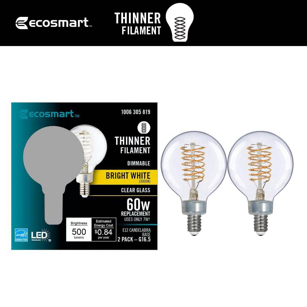 60-Watt Equivalent G16.5 Dimmable Fine Bendy Filament LED Vintage Edison Light Bulb Bright White (2-Pack) price history on PriceWatchPro