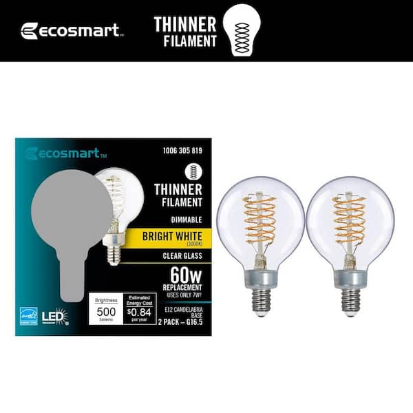 60-Watt Equivalent G16.5 Dimmable Fine Bendy Filament LED Vintage Edison Light Bulb Bright White (2-Pack)