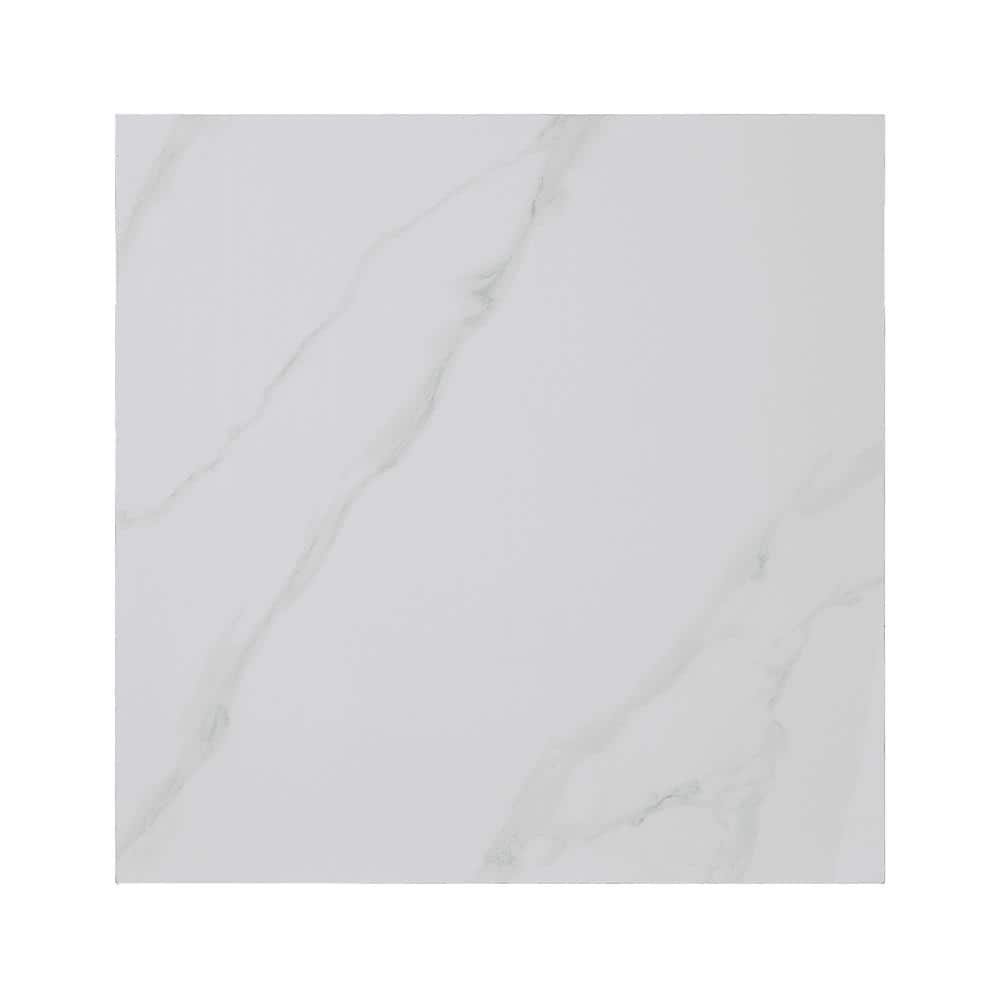 Alfeo White Stone and Silver Steel Square End Table