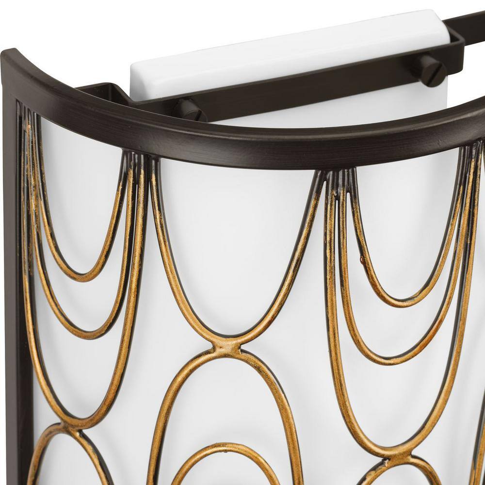 Elegant Antique Bronze Wall Sconce with Etched White Glass