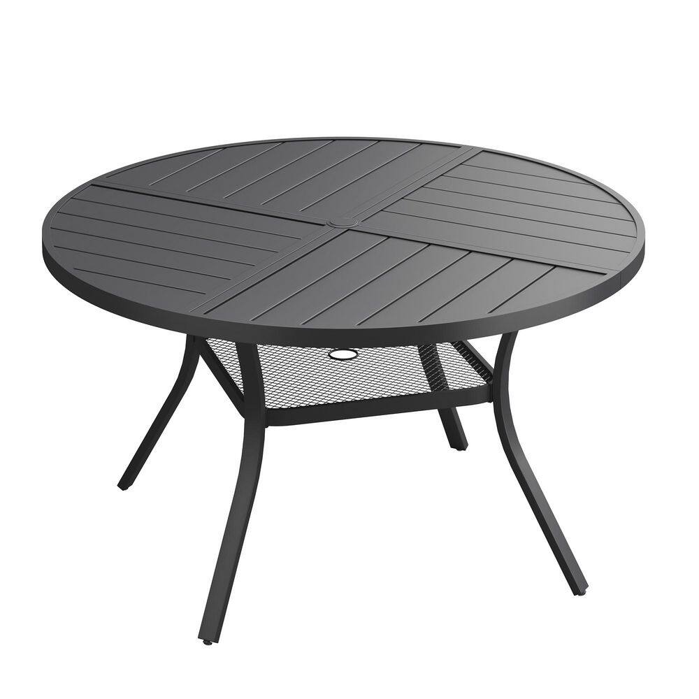 47.2 in. Black Round Outdoor Metal Patio Dining Table for 6, All-Weather Lawn Garden Table