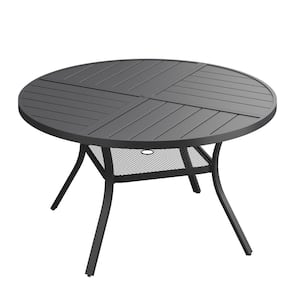 47.2 in. Black Round Outdoor Metal Patio Dining Table for 6, All-Weather Lawn Garden Table
