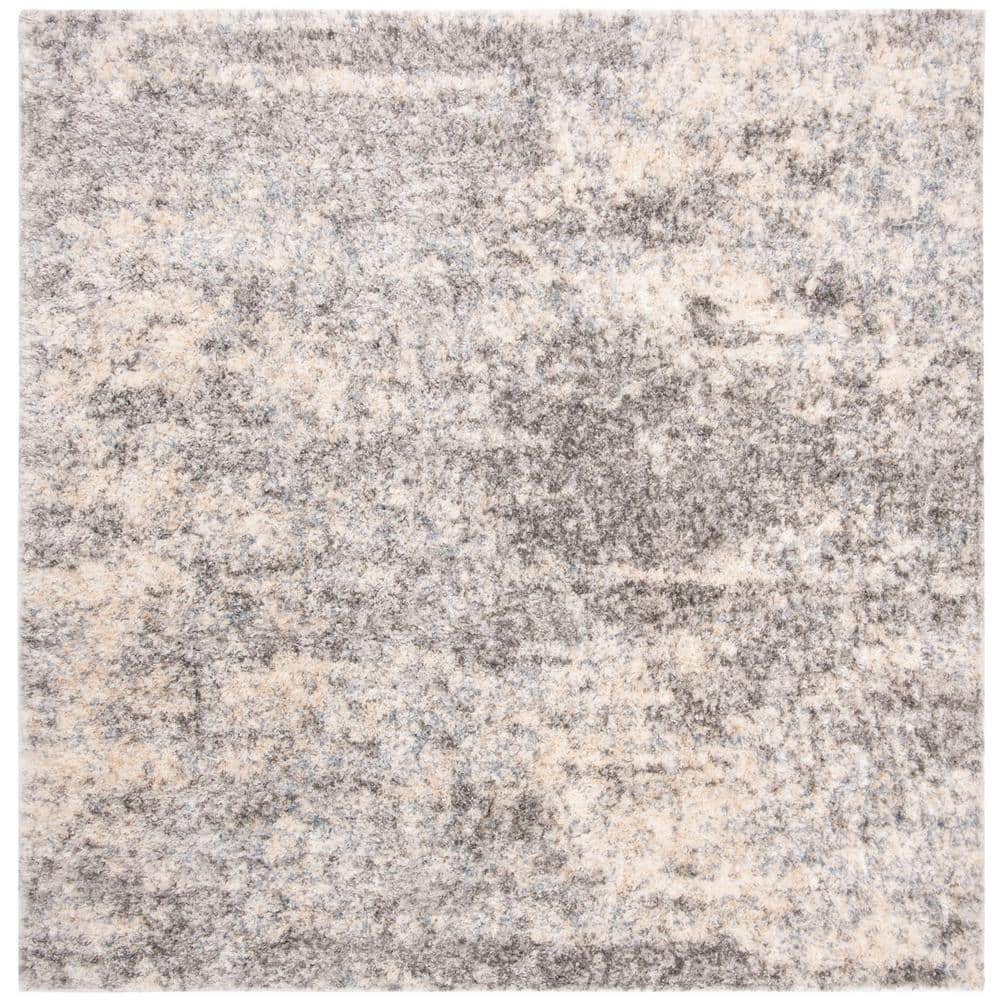 Berber Shag 5'3" Square Grey and Cream Synthetic Area Rug