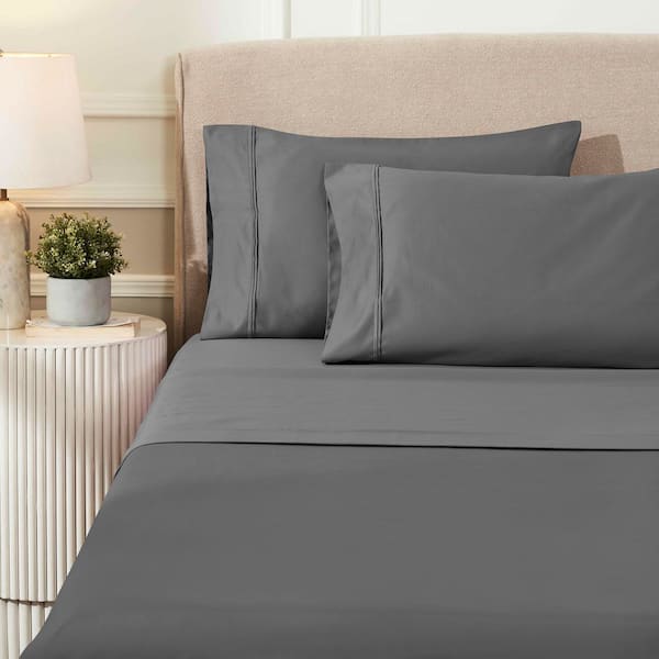 1200-Thread Count 4-Piece Charcoal Solid Egyptian Cotton Deep Pocket King Sheet Set