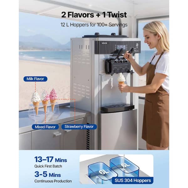 VEVOR 2200W Commercial Soft Ice Cream Machine Pre-Cooling 12.68 qt