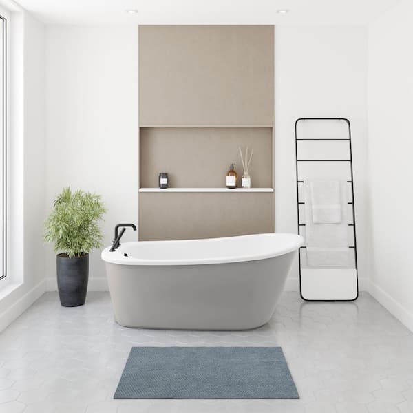 MAAX Sax Acryl 60 in. x 32 in. Freestanding Soaking End Drain Bathtub in White with Sterling Silver Skirt