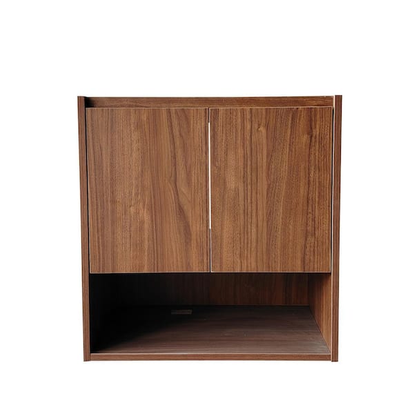 24 in. Wall Mount Bath Vanity Cabinet without Top, Moisture Resistant with Open Shelf in Brown Walnut