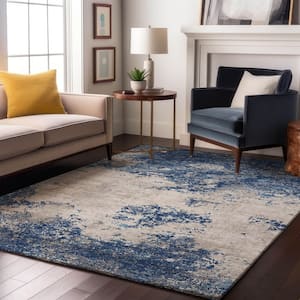 Mayfield Premium Machine Washable Abstract AMF1027 Navy 3 ft. x 5 ft. Area Rug