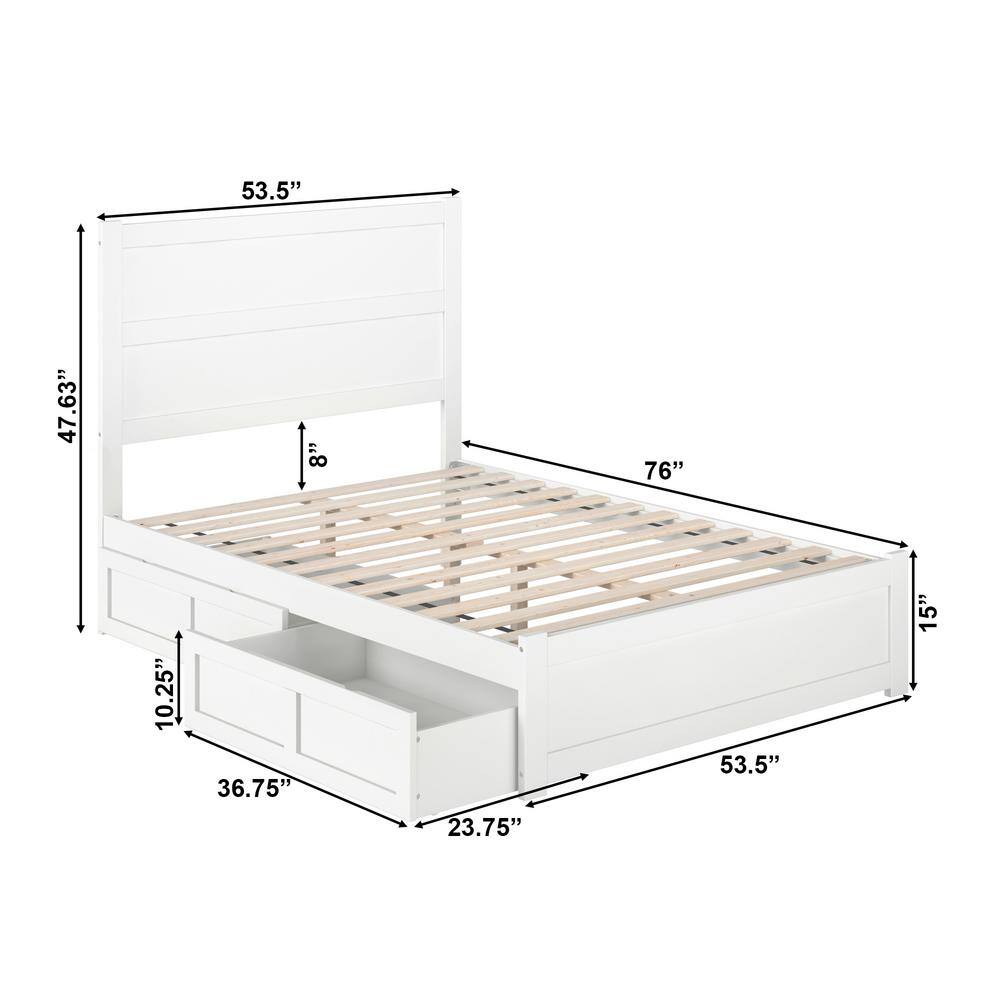 White Twin Platform Bed with Storage Drawers and Headboard