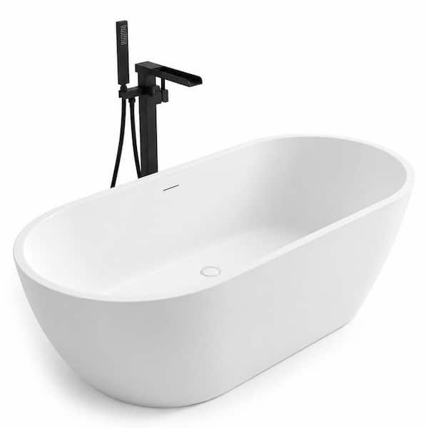 ANZZI Mone 59 in. x 29 in. Flat Bottom Freestanding Soaking