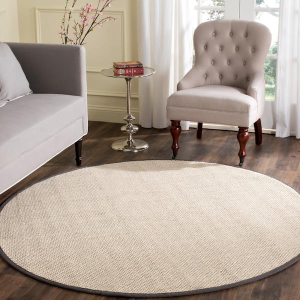 Natural Fiber Marble/Dark Gray 10 ft. x 10 ft. Woven Border Round Area Rug