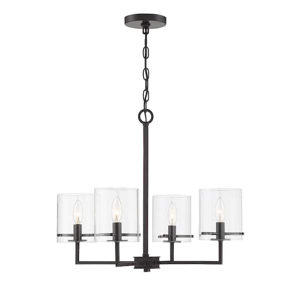 TUXEDO PARK LIGHTING 25.63 in. W x 19.75 in. H 4-Light Oil Rubbed Bronze Chandelier with Clear Glass Shades