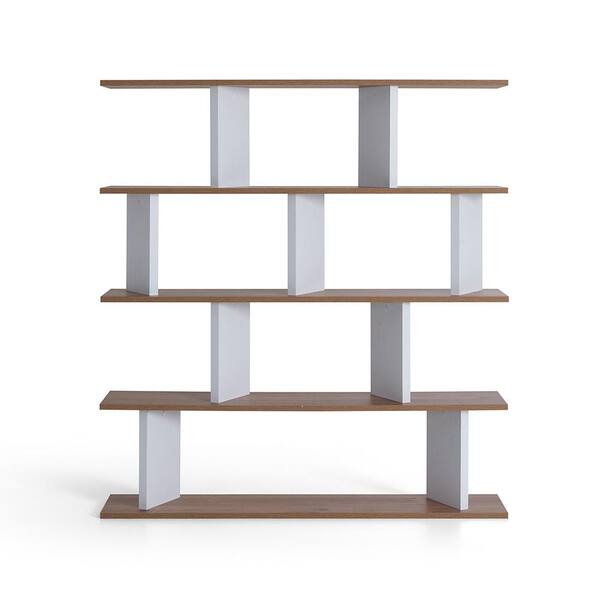 Ada Home Decor 55.5 in. Walnut/White Wood 9-shelf Etagere Bookcase with Open Back