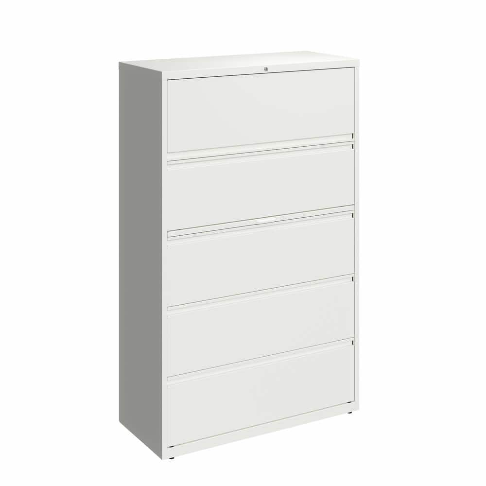 42" White Metal 5-Drawer Lockable Fire Resistant Lateral File Cabinet