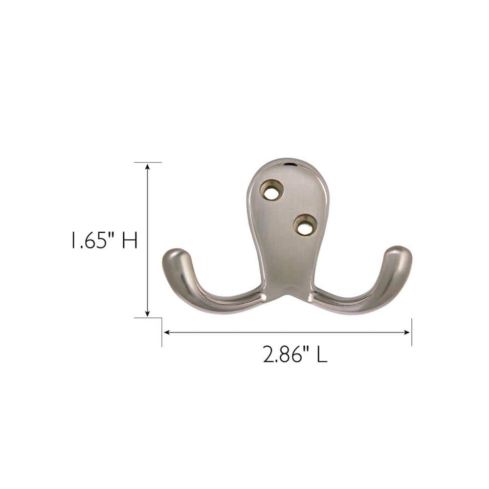 Satin Nickel Wall-Mounted Double Hook Set for Coats and Towels
