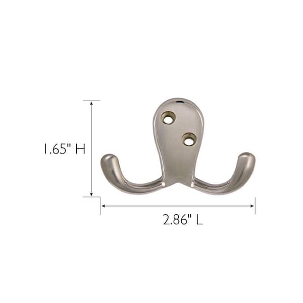 Design House 207720 Wall-Mounted Double Hook for Coat Hat Towel Robe in Bathroom or Closet Satin Nickel 5-Pack