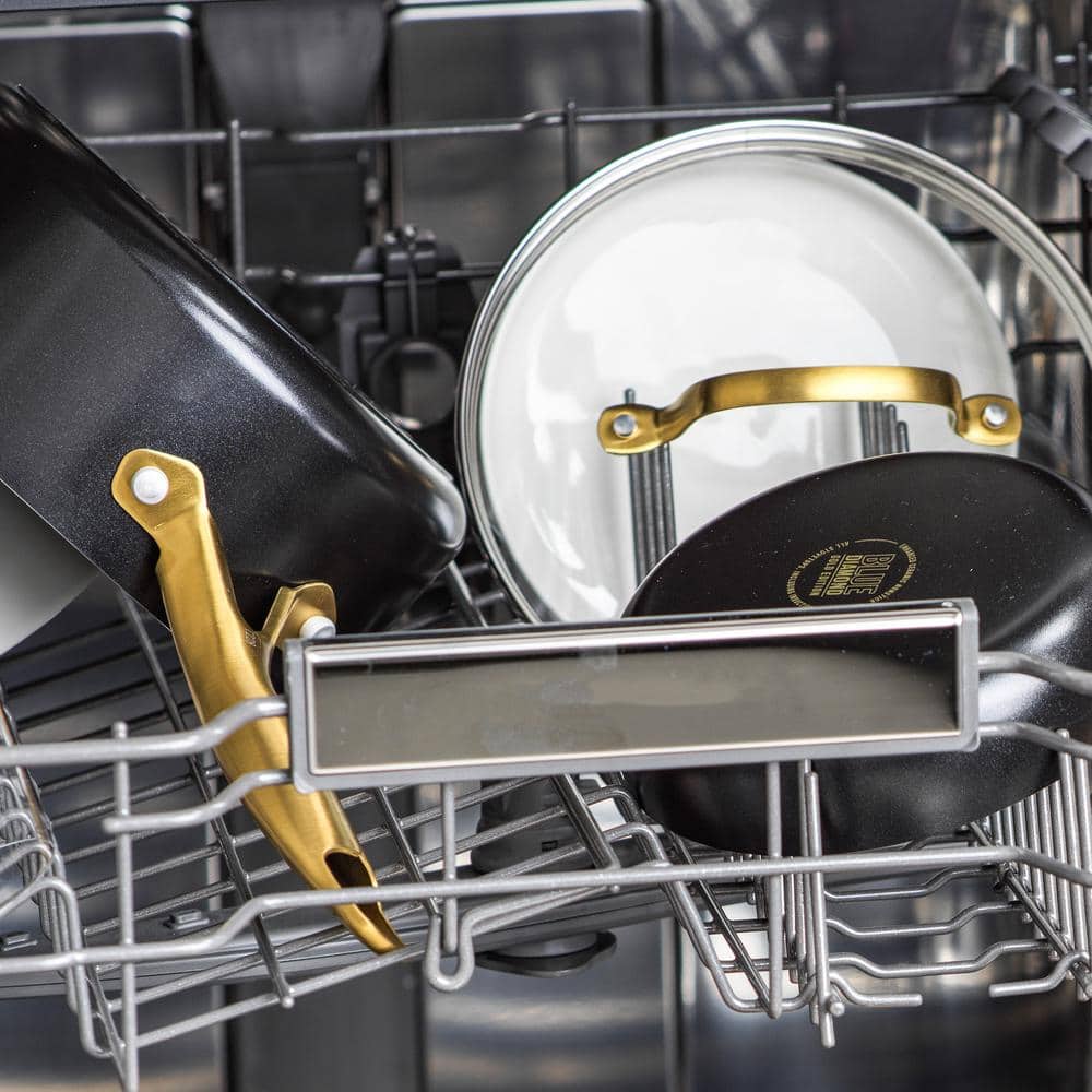 Black and Gold 14-Piece Nonstick Cookware Set with Glass Lids