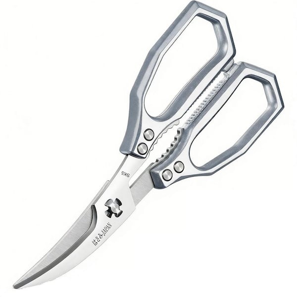 9 in. Silver Multi-Purpose High Carbon Steel Seafood Kitchen Shears with Oversized Handles for Crab, Shrimp