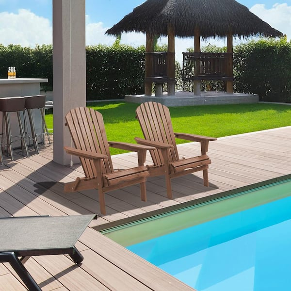 Casafield Dark Brown Wood Espresso Wooden Folding Adirondack Chairs (Set of 2)