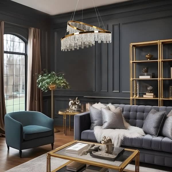 Erinjenks 1-Light dimmable Integrated LED Plating Brass Round Chandelier with Handmade Glacial Glass