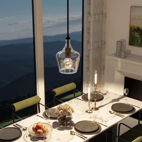 6.89 in. 1-Light Black Mini Pendant Kitchen Pendant Light With Clear Glass Shade