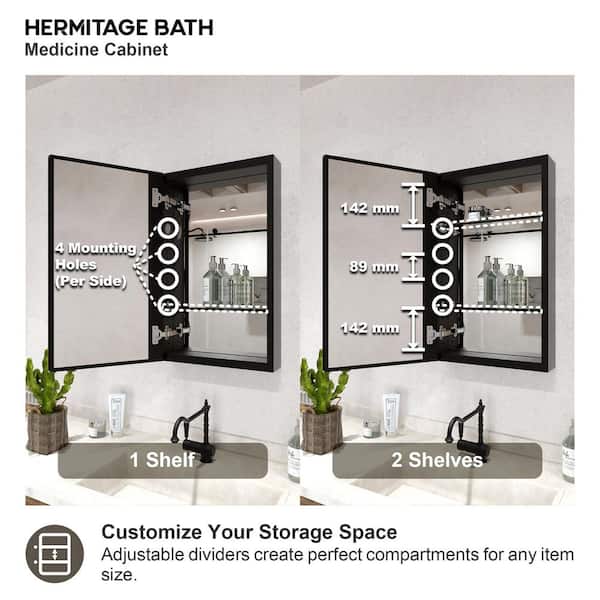 Flicker 15 in. W x 24 in. H Rectangular Aluminum Recessed/Surface Mount Medicine Cabinet with Mirror in Black