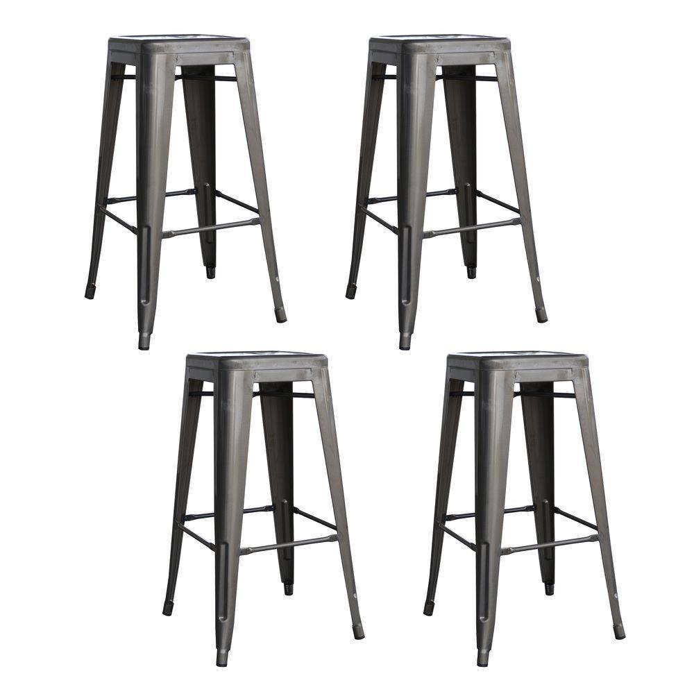 30" Gun Metal Stackable Backless Metal Bar Stools, Set of 4