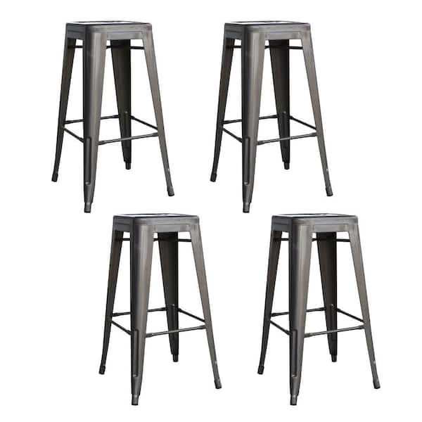 AmeriHome 30 in. Rustic Gunmetal Metal, Backless, Stackable Bar Stool (Set of 4)