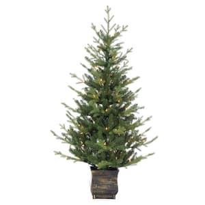 5 ft. High Potted Natural Cut Concordia Pine Artificial Christmas Tree with 100 Clear LED Lights