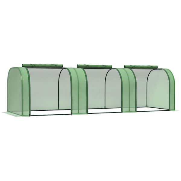 10 ft. x 3 ft. Mini Greenhouse, Portable Tunnel with Roll-Up Zippered Doors, UV Waterproof Cover, Steel Frame, Green