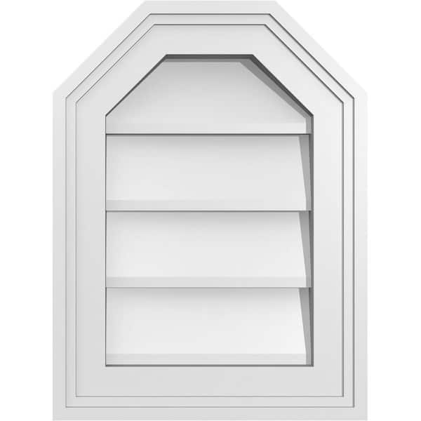 Ekena Millwork 12 in. x 16 in. Octagonal Top Surface Mount PVC Gable Vent: Decorative with Brickmould Frame