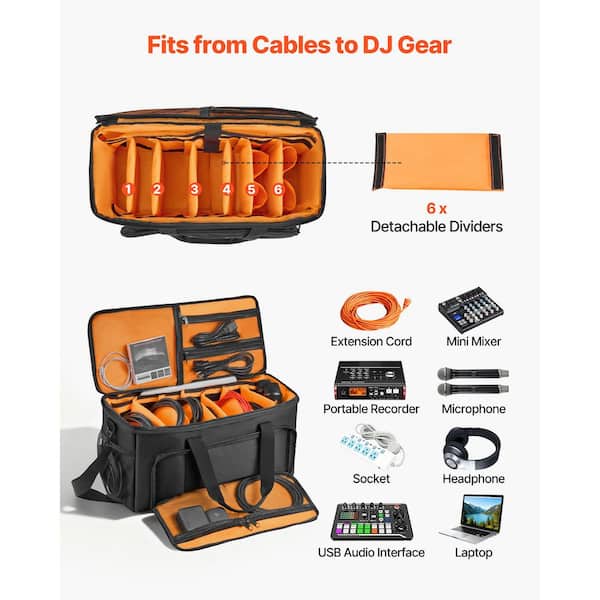 SVOPES Rolling DJ Cable Bag, 1680D, Black, Travel Storage Case for