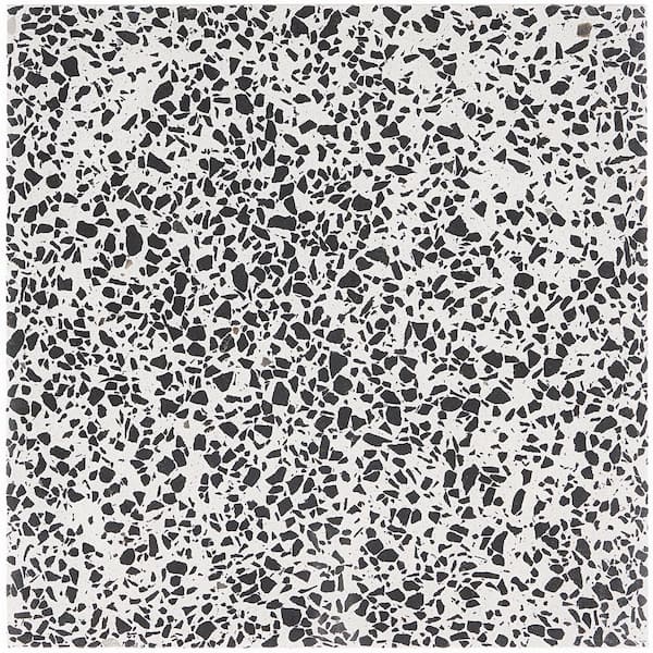 Raleigh Black and White Square 8 in. x 0.8 in. Polished Terrazzo Cement Tile Sample