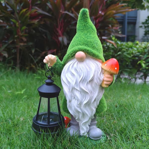 8 in. x 12 in. Green Resin Solar Gnomes Garden Statue with Solar