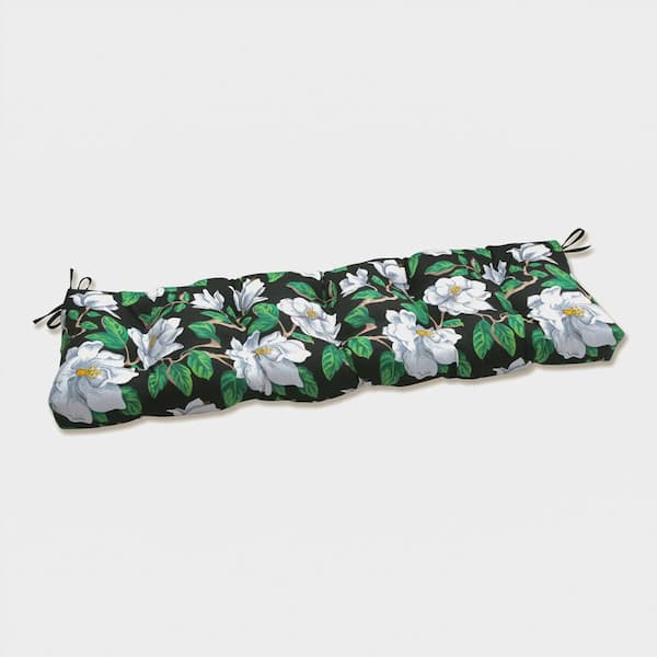 Pillow Perfect Floral Rectangular Outdoor Bench Cushion in Black
