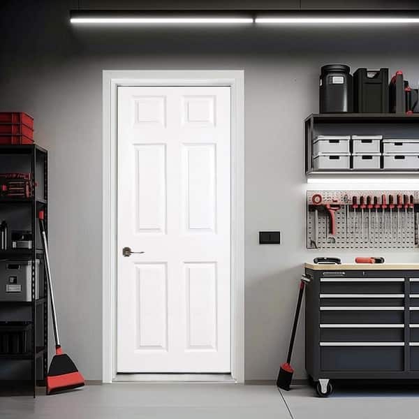 32 in. x 80 in. 6-Panel RHIS Primed Composite 20 Min Fire-Rated House-to-Garage Single Prehung Interior Door w/Nkl Hinge