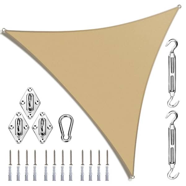 ROYAL SHADE 14 ft. x 14 ft. x 14 ft. Triangle Sun Shade Sail with Hardware Kit-Sand Beige