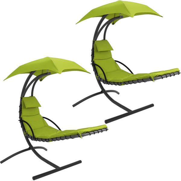 Sunnydaze Decor 2 Piece Steel Outdoor Floating Chaise Lounge Chair With Canopy And Apple Green Cushions Chl Applegreen 2pk The Home Depot - Hanging Chaise Lounger Replacement Canopy Sunnydaze Decor 2 Piece Steel Outdoor Floating Chaise Lounge Chair With Canopy And Apple Green Cushions Chl Applegreen 2pk The Home Depot - Hanging Chaise Lounger Replacement Canopy