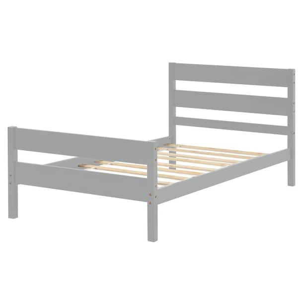 79.50 in. W Grey Twin Platform Bed with Headboard and Footboard
