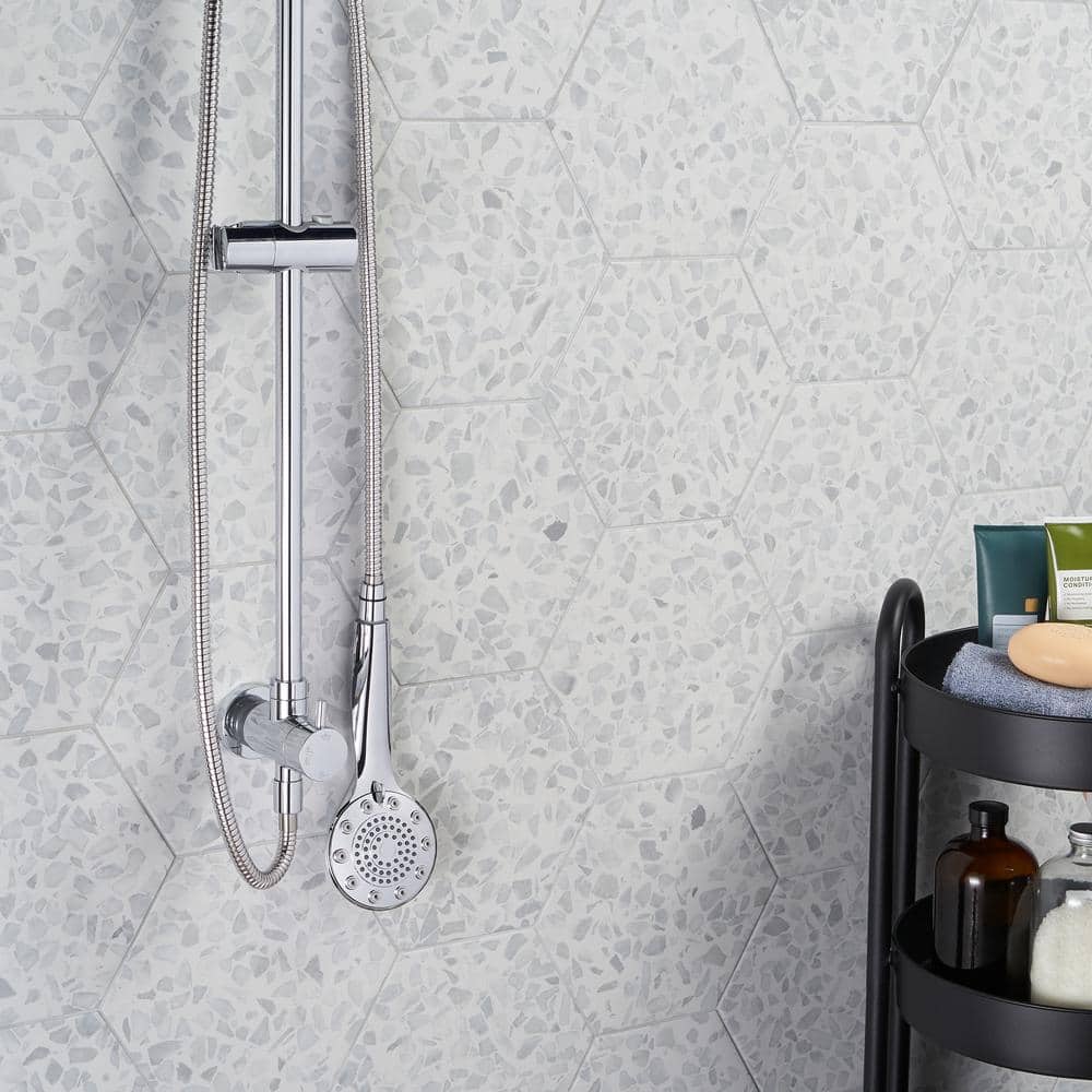 Fusion Hex Gray Terrazzo Matte Porcelain Floor and Wall Tile