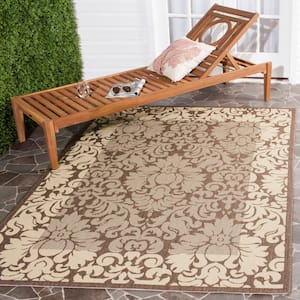 Courtyard Chocolate/Natural 3 ft. x 5 ft. Floral Indoor/Outdoor Patio  Area Rug