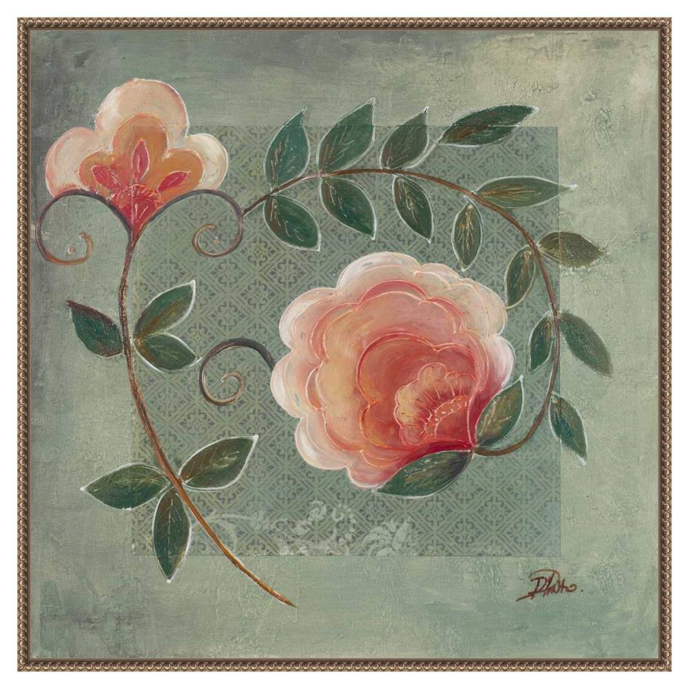 Green and Pink Beaded Framed Floral Canvas Wall Art