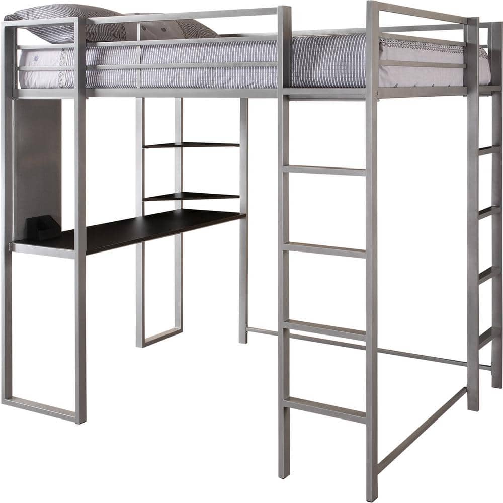 Dhp Alana Silver Full Metal Loft Bed, Metal Bunk Bed With Desk Under