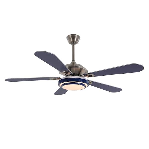 OUKANING 52 in. Indoor Blue and Silver Mute Ceiling Fan for Dining Room Bedroom with 3-Color Integrated LED Light and Remote