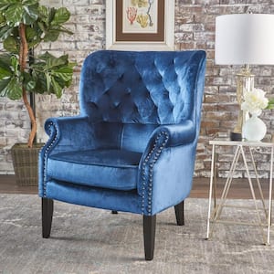 Tomlin Cobalt Velvet Club Chair with Tufted Cushions (Set of 1)