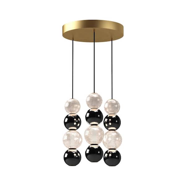 ALORA Onyx 3 Head 1 Light 28-Watt Natural Brass Integrated LED Pendant Light