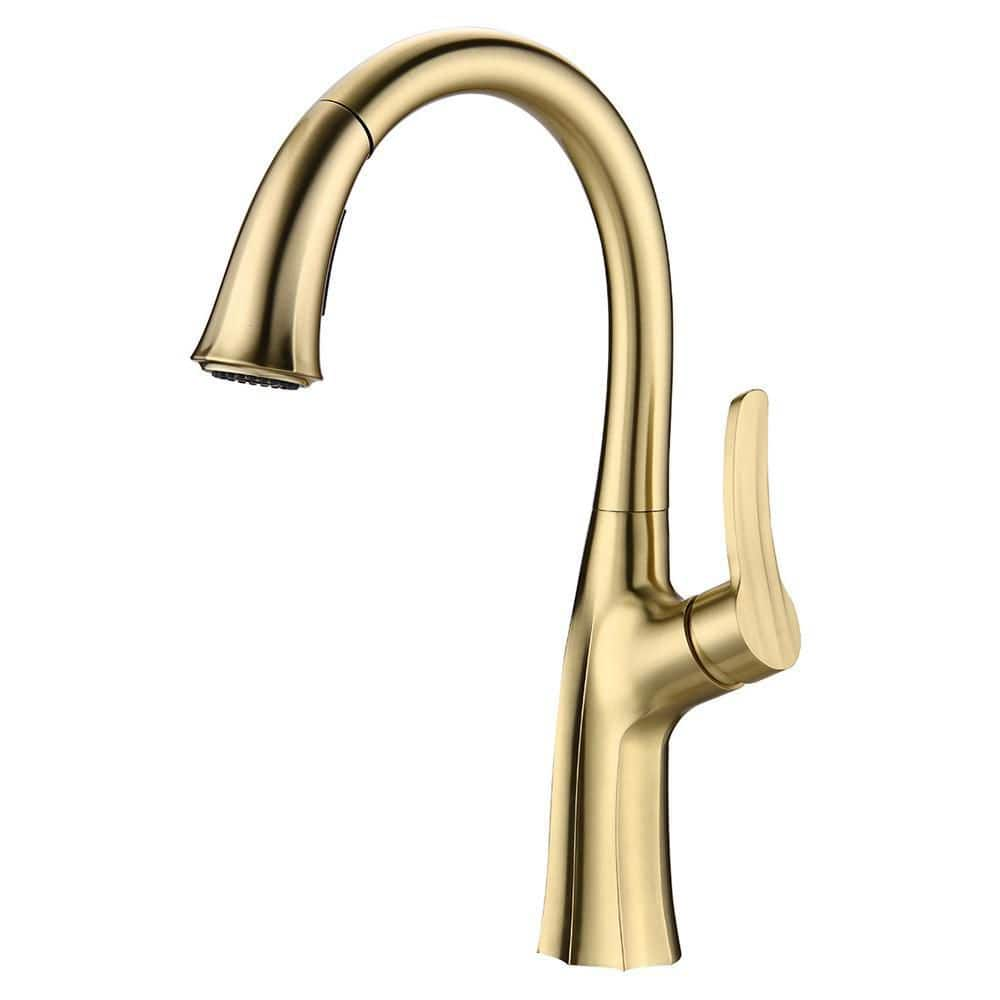 HOMLUX Single Handle Pull Down Sprayer Kitchen Faucet With High Arc   Gold Homlux Pull Down Kitchen Faucets 4737004d29 64 1000 