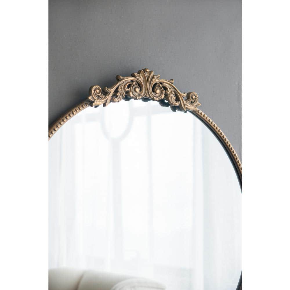 Round Gold Baroque-Inspired Mirror with Silver Detailing